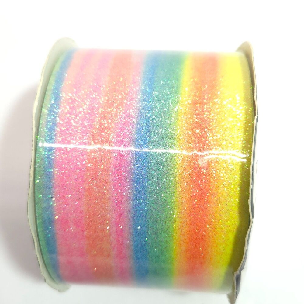 Rainbow Glitter Ribbon 2.5 in x 2 yd Polyurethane The Ribbon Boutique